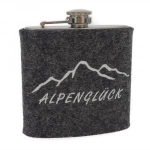 Edelstahl Flachmann Alpenglück, Grau/Weiß, 6 oz