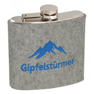 Edelstahl Flachmann Gipfelstürmer, Hellgrau/Blau, 6 oz