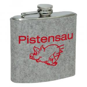 Edelstahl Flachmann Pistensau, Hellgrau/Rot, 6 oz