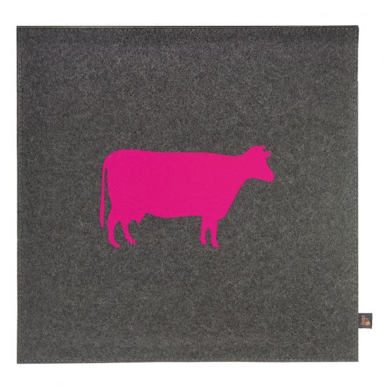 Filz Kissen Kuh, Grau/Pink, 40 x 40 cm 