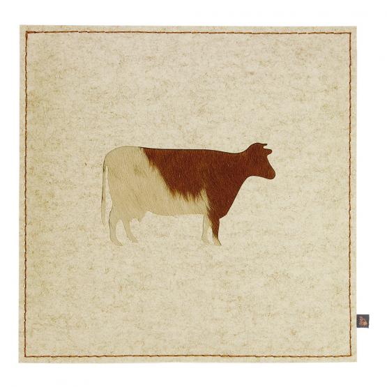 Filz Kissen Kuh, Beige/Kuhfell Braun, 40 x 40 cm 