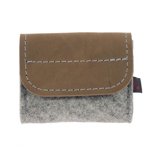 Taschenapotheke Globuli, Filz/Leder, 6 Schlaufen, Hellgrau/Braun 