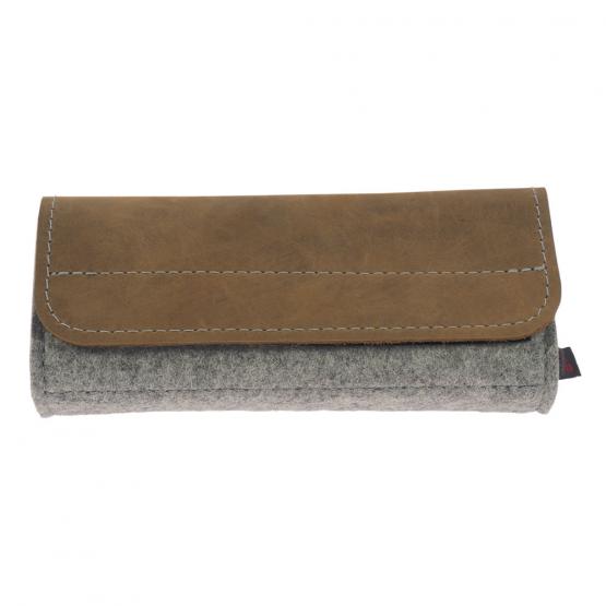 Taschenapotheke Globuli, Filz/Leder, 32 Schlaufen, Hellgrau/Braun 