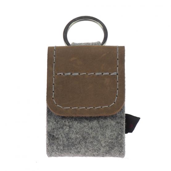 Taschenapotheke Globuli, Filz/Leder, 4 Schlaufen, Hellgrau/Braun 